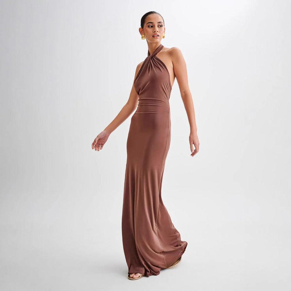 Ins Bodycon Halter Dress Sexy Backless Slim Fit Waist Slimming Maxi Dresses Prom Party Club Clothing For Women A&S Collection