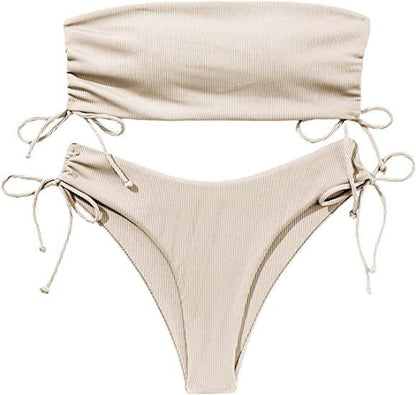 Summer Tube Bikini With Drawstring Design Solid Color Sexy Swimsuit For Beach Party Womens Clothing A&S Collection