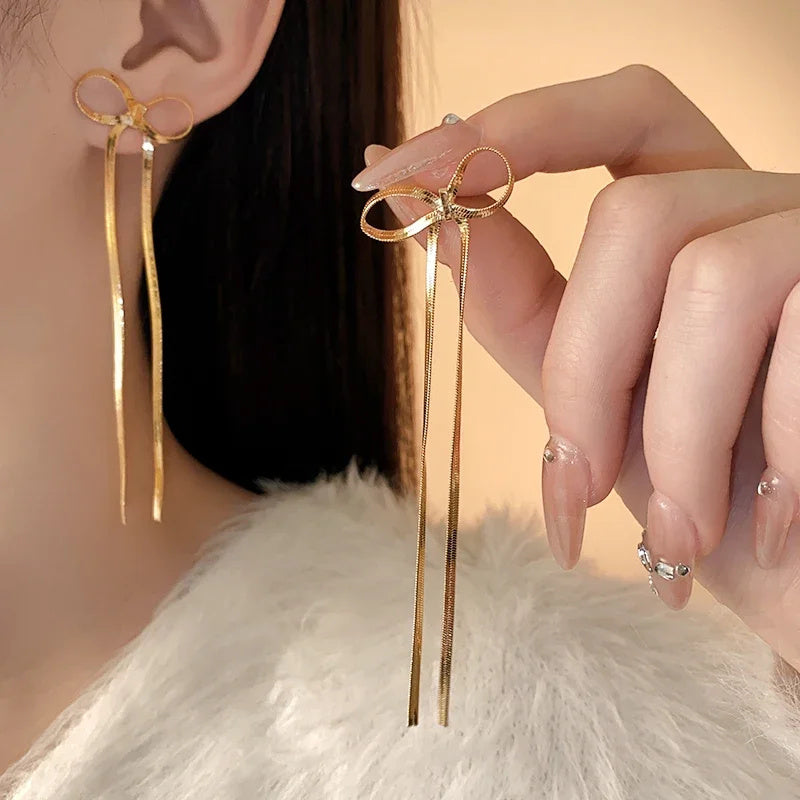 Stainless Steel Jewelry Wholesale: Non-tarnish Herringbone Bow Earrings, Hypoallergenic 18k Gold Plated Ribbon Bowknot Earrings CJ