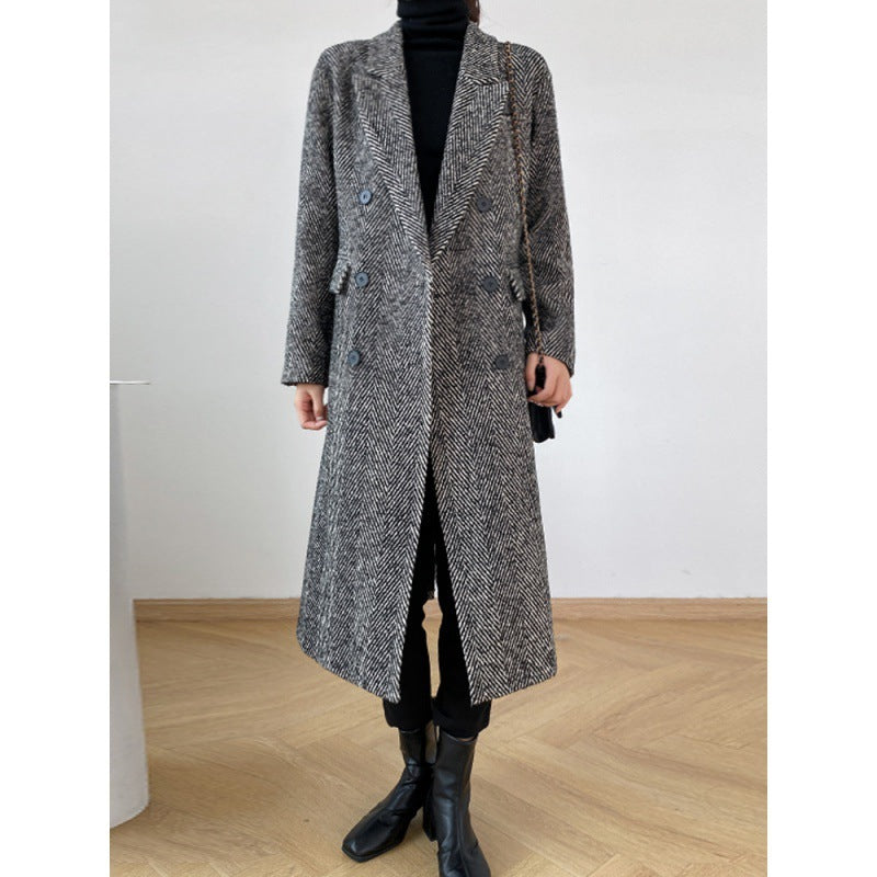 Dongdaemun herringbone gray wool coat women's new autumn and winter suit collar wool coat A&S Collection