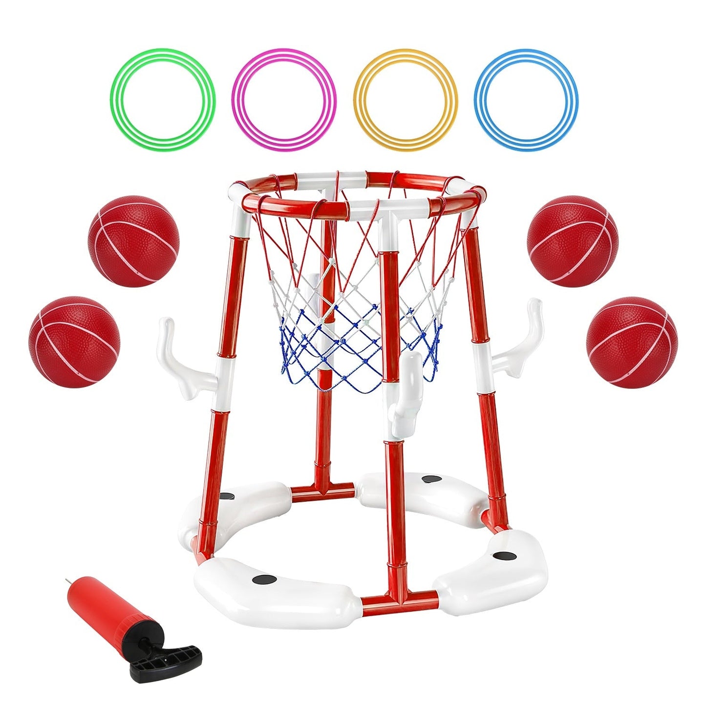 1Set Summer Pool Basketball Hoop Toy Set With 4 Basketballs 4 Circles Floating Swimming Pool Basketball Games Poolside Water Play Toy For 3 To 12Years Old Kids Adults A&S Collection