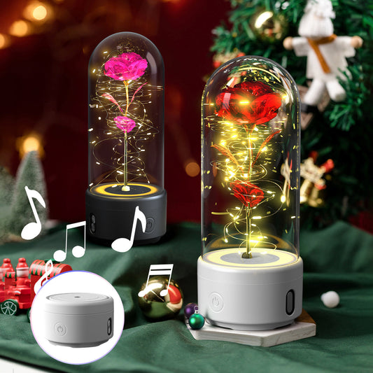 Creative 2 In 1 Rose Flowers LED Light And Bluetooth-compatible Speaker Valentine's Day Gift Rose Luminous Night Light Ornament In Glass Cover A&S Collection