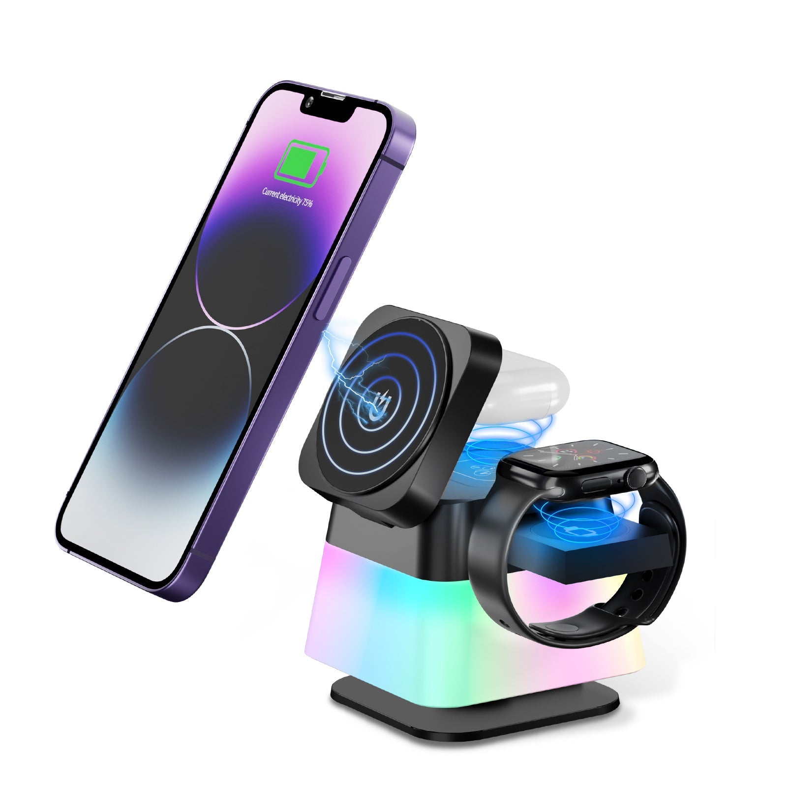 4-in-1 Rotatable Magnetic Wireless Charger Stand with Colorful Lighting | Fast Charging Dock for iPhone 15/14/13/12/Pro Max & Accessories CJ