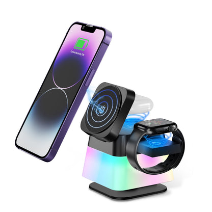 4-in-1 Rotatable Magnetic Wireless Charger Stand with Colorful Lighting | Fast Charging Dock for iPhone 15/14/13/12/Pro Max & Accessories CJ