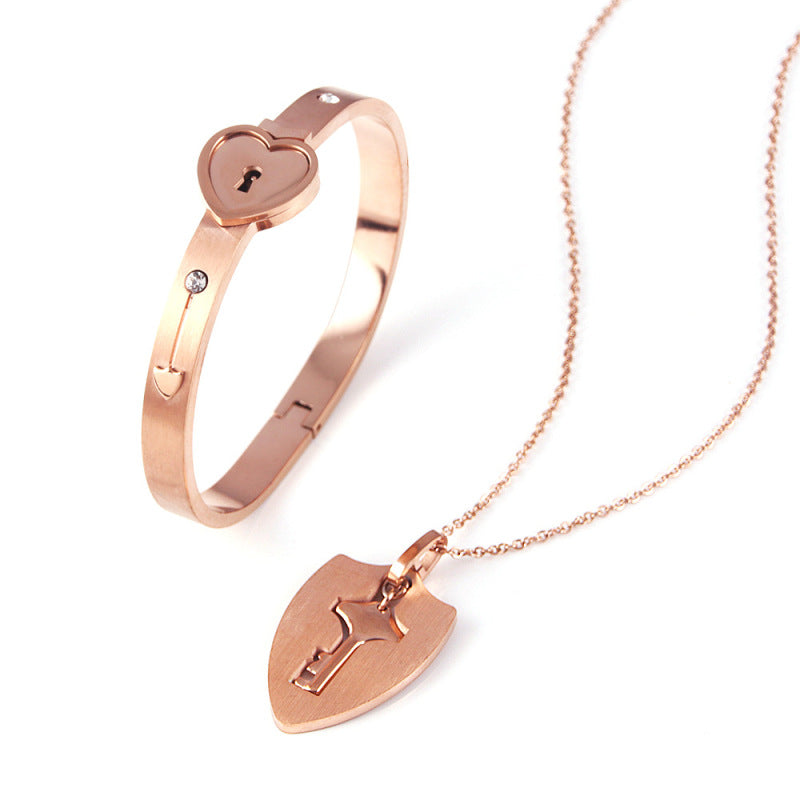 Special Day titanium steel love lock set: matching projection lock bracelet and key necklace for lovers A&S Collection