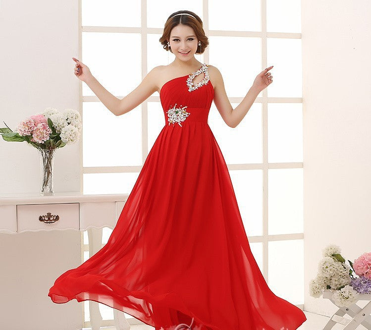 Evening dress one-shoulder dinner banquet long banquet A&S Collection