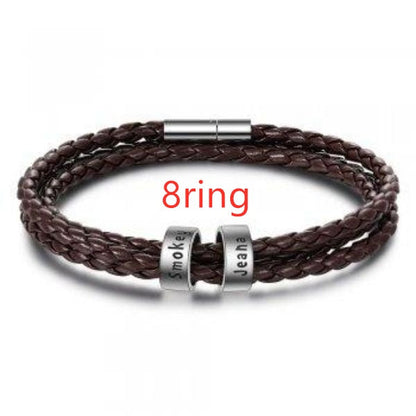 Personalized Mens Braided Genuine Leather Bracelet Stainless Steel Custom Beads Name Charm Bracelet For Men With Family Names A&S Collection