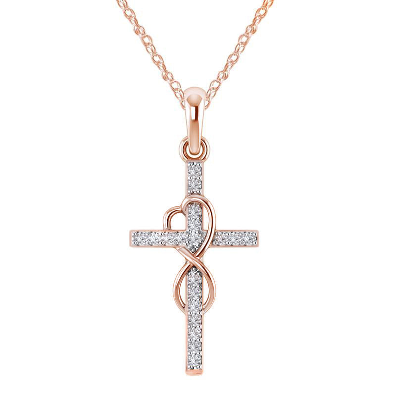 Stunning Alloy Pendant Necklace: Featuring Sparkling Diamonds and an Elegant Infinity Cross Design – Perfect for Adding Timeless Grace to Your Style CJ