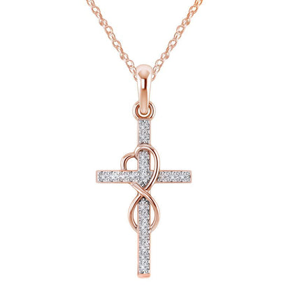 Stunning Alloy Pendant Necklace: Featuring Sparkling Diamonds and an Elegant Infinity Cross Design – Perfect for Adding Timeless Grace to Your Style CJ