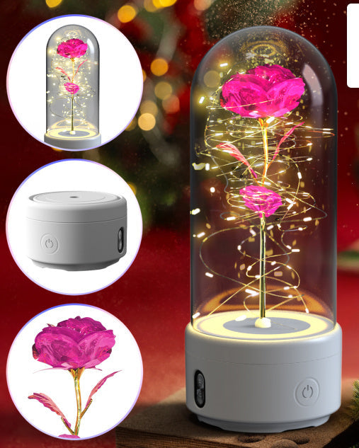 Creative 2 In 1 Rose Flowers LED Light And Bluetooth-compatible Speaker Valentine's Day Gift Rose Luminous Night Light Ornament In Glass Cover A&S Collection