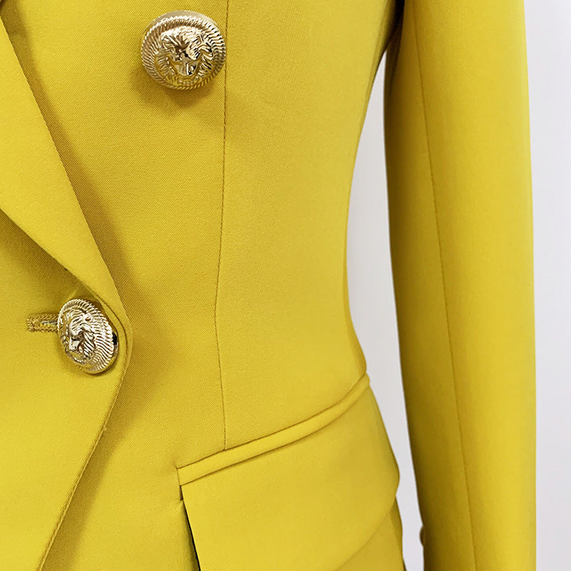 New star women's jacket jacket fashion metal lion head button double breasted slim suit tan A&S Collection
