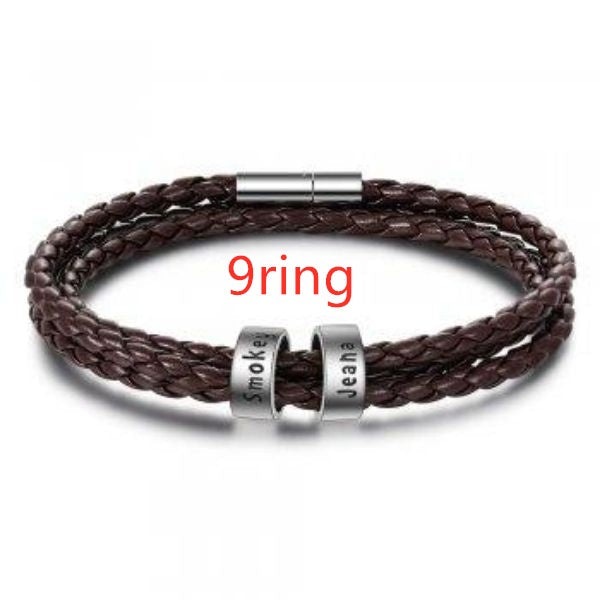 Personalized Mens Braided Genuine Leather Bracelet Stainless Steel Custom Beads Name Charm Bracelet For Men With Family Names A&S Collection