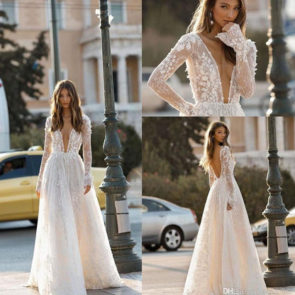 Women's Wedding Dress Lace Long Sleeve Dinner Party Gown A&S Collection