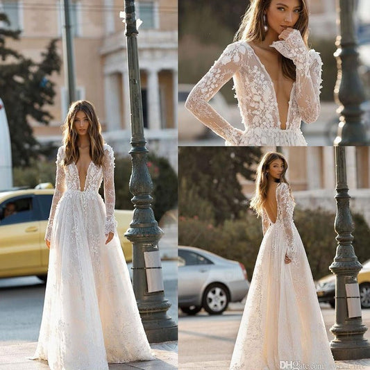 Women's Wedding Dress Lace Long Sleeve Dinner Party Gown A&S Collection
