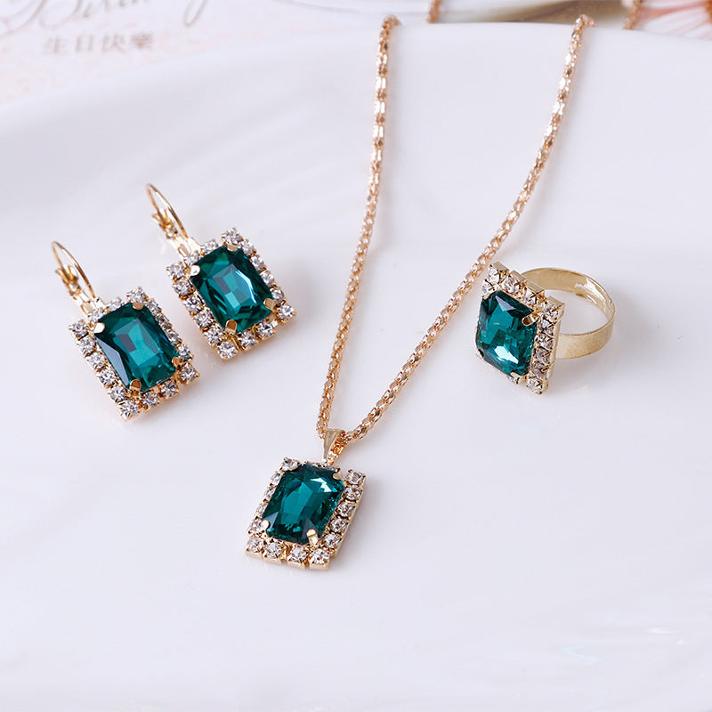 The Crystal Set Necklace Earring Ring Three-piece Set A&S Collection