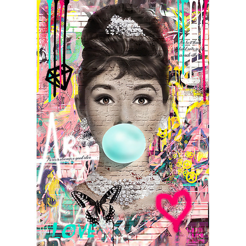 Popular Street Graffiti Art: Audrey Hepburn and Monroe Blowing Balloons on Painted Canvas - A Chic and Artistic Decorative Piece A&S Collection