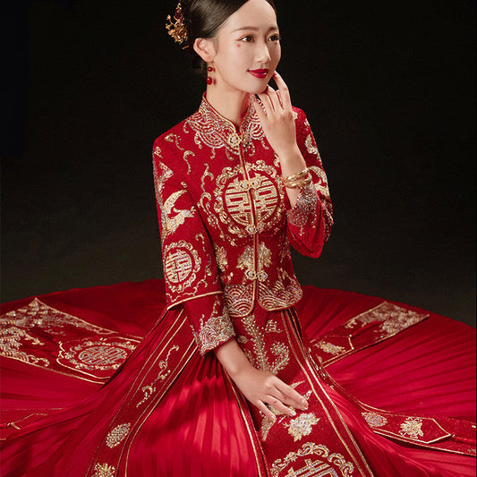 Bridal Slimming Toast Dress Plus Size Chinese Wedding Dress Formal Attire  Horse Face Skirt A&S Collection