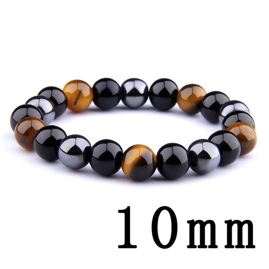 Men's Elastic Bracelet with Tiger's Eye, Obsidian, and Hematite - Stylish and Protective Gemstone Jewelry CJ