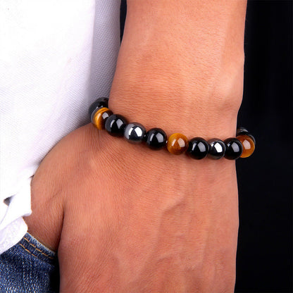 Men's Elastic Bracelet with Tiger's Eye, Obsidian, and Hematite - Stylish and Protective Gemstone Jewelry CJ