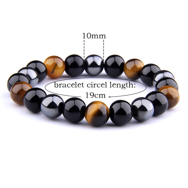 Men's Elastic Bracelet with Tiger's Eye, Obsidian, and Hematite - Stylish and Protective Gemstone Jewelry CJ