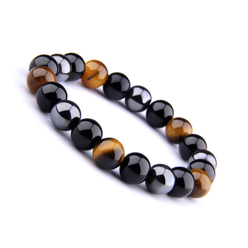 Men's Elastic Bracelet with Tiger's Eye, Obsidian, and Hematite - Stylish and Protective Gemstone Jewelry CJ