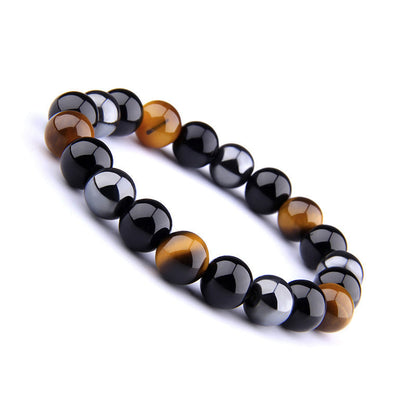 Men's Elastic Bracelet with Tiger's Eye, Obsidian, and Hematite - Stylish and Protective Gemstone Jewelry CJ