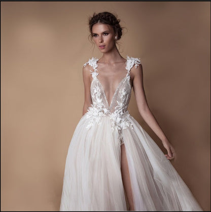 Angel Wedding Dress, Diamond Lace Collar, High Slit Bridal Tail, Open Back Light Wedding Dress A&S Collection