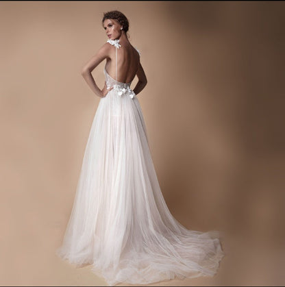 Angel Wedding Dress, Diamond Lace Collar, High Slit Bridal Tail, Open Back Light Wedding Dress A&S Collection