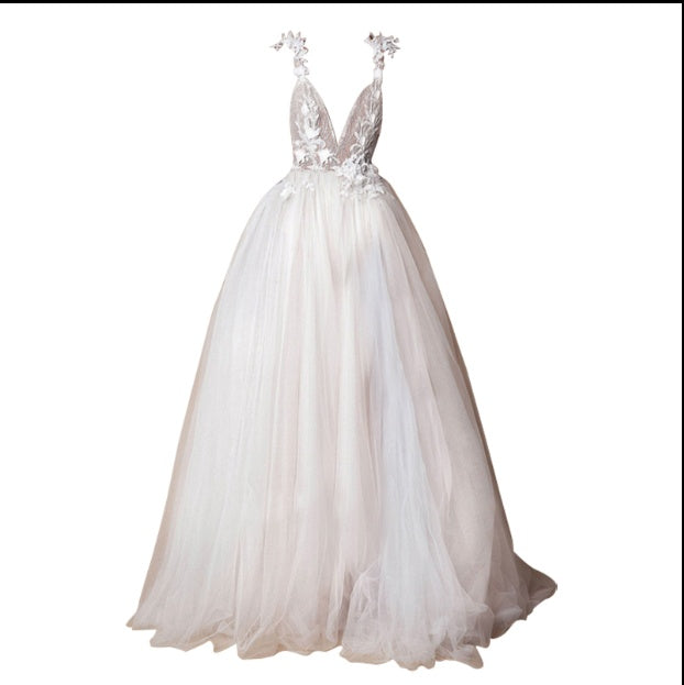 Angel Wedding Dress, Diamond Lace Collar, High Slit Bridal Tail, Open Back Light Wedding Dress A&S Collection