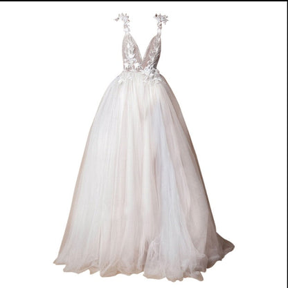 Angel Wedding Dress, Diamond Lace Collar, High Slit Bridal Tail, Open Back Light Wedding Dress A&S Collection