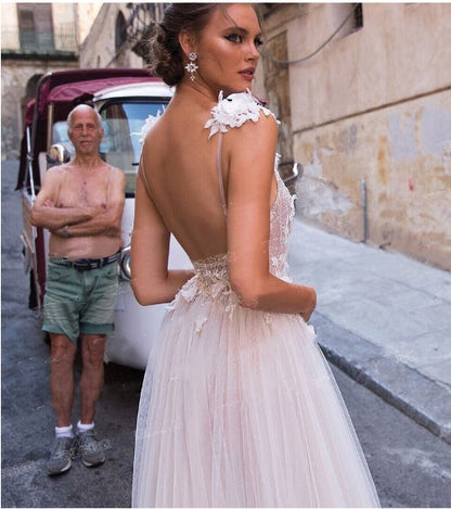 Angel Wedding Dress, Diamond Lace Collar, High Slit Bridal Tail, Open Back Light Wedding Dress A&S Collection