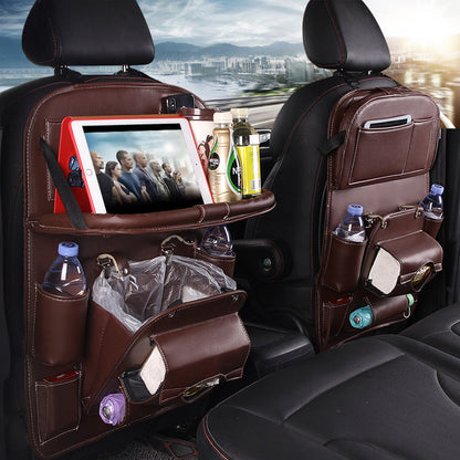 PU Leather Car Storage Bag Multifunction Seat Back Tray Hanging Bag Waterproof Car Organizer Automotive Interior Accessories A&S Collection