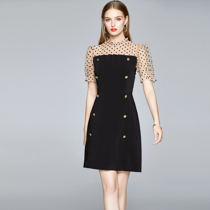 Bodycon Dress Women Stitching Polka Dot Mesh CJ