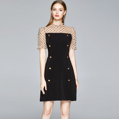 Bodycon Dress Women Stitching Polka Dot Mesh CJ