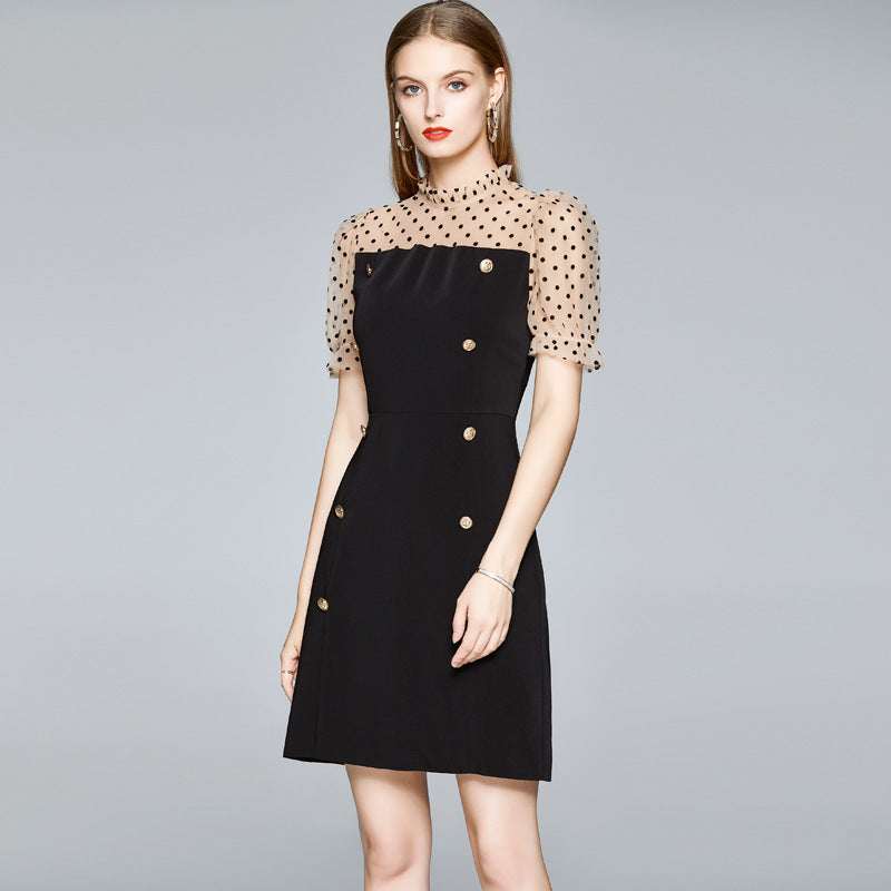 Bodycon Dress Women Stitching Polka Dot Mesh CJ