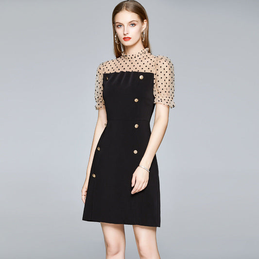 Bodycon Dress Women Stitching Polka Dot Mesh CJ