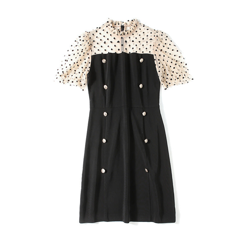 Bodycon Dress Women Stitching Polka Dot Mesh CJ