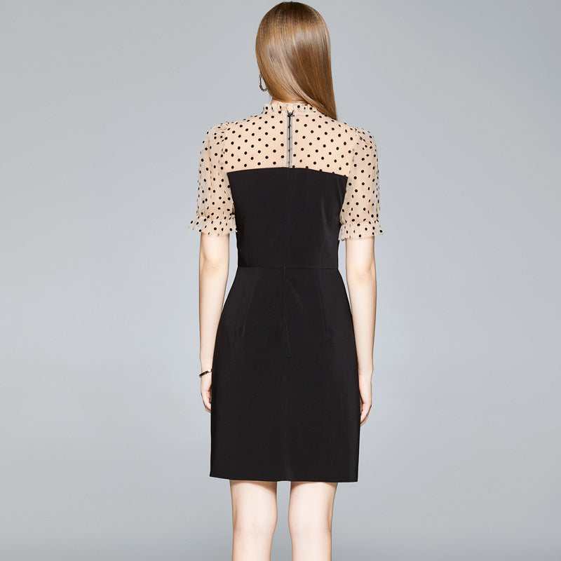 Bodycon Dress Women Stitching Polka Dot Mesh CJ