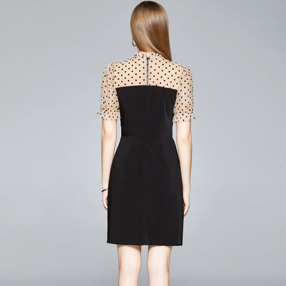 Bodycon Dress Women Stitching Polka Dot Mesh CJ