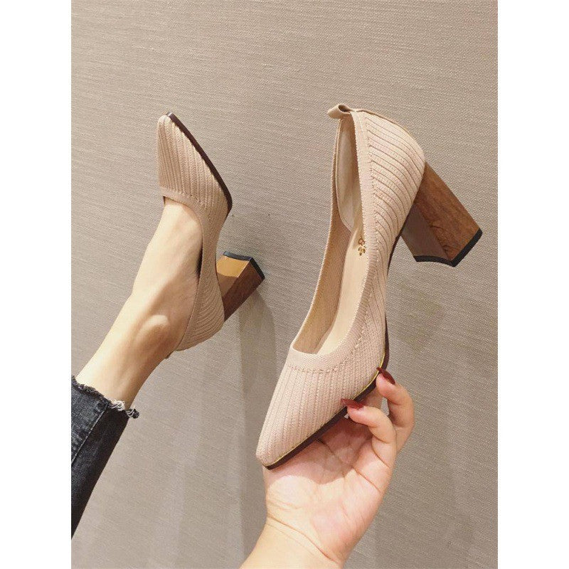 Pointed Shoes Light Temperature Shoes High Heels Thick Heels CJNS1134683