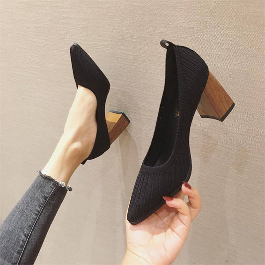 Pointed Shoes Light Temperature Shoes High Heels Thick Heels CJNS1134683