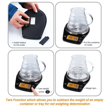 Multifunction LCD Digital Coffee Scale - Precision Hand Drip & Kitchen Food Scale with Timer CJ