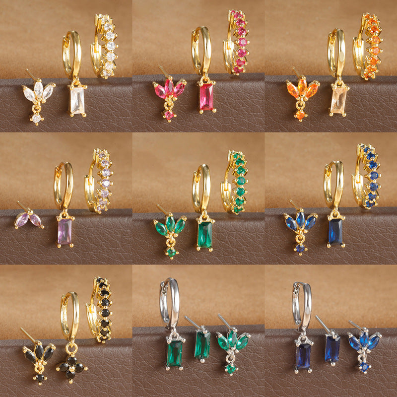 New 18K square le earrings Fashion zircon earrings jewelry three sets of earrings A&S Collection