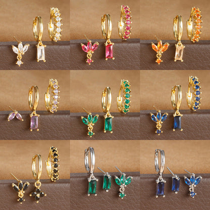 New 18K square le earrings Fashion zircon earrings jewelry three sets of earrings A&S Collection