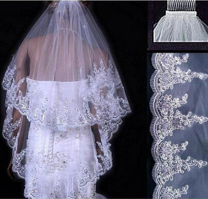 Bridal Sequined Polyester Veil Face Cover Two Layers Lace Sideband A&S Collection