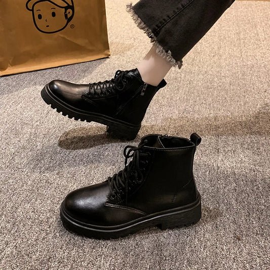 Round-Toe Lace-Up Martin boots.