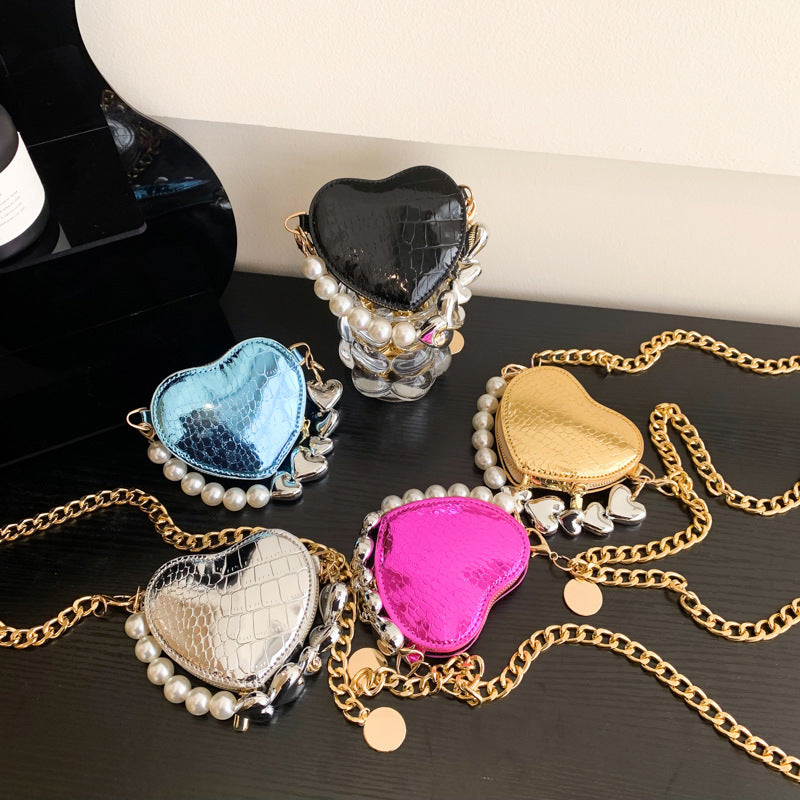 Mini Love-shape Pearls Handbag Fashion Cute Chain Lipstick Bag Women's Bright Candy Color Shoulder Messenger Bag A&S Collection