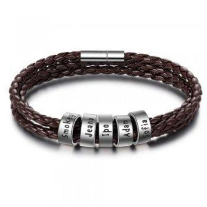 Personalized Mens Braided Genuine Leather Bracelet Stainless Steel Custom Beads Name Charm Bracelet For Men With Family Names A&S Collection