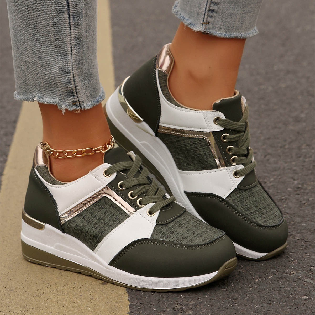 Chic Colorblock Lace-Up Sneakers: Fashionable, Thick-Soled Casual Sports Shoes for Women - Round Toe Slip-On Comfort A&S Collection
