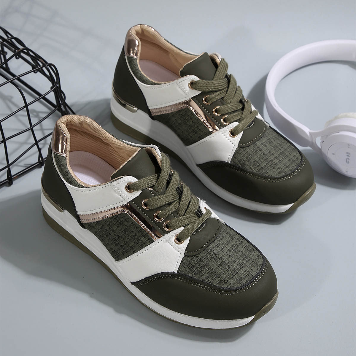 Chic Colorblock Lace-Up Sneakers: Fashionable, Thick-Soled Casual Sports Shoes for Women - Round Toe Slip-On Comfort A&S Collection